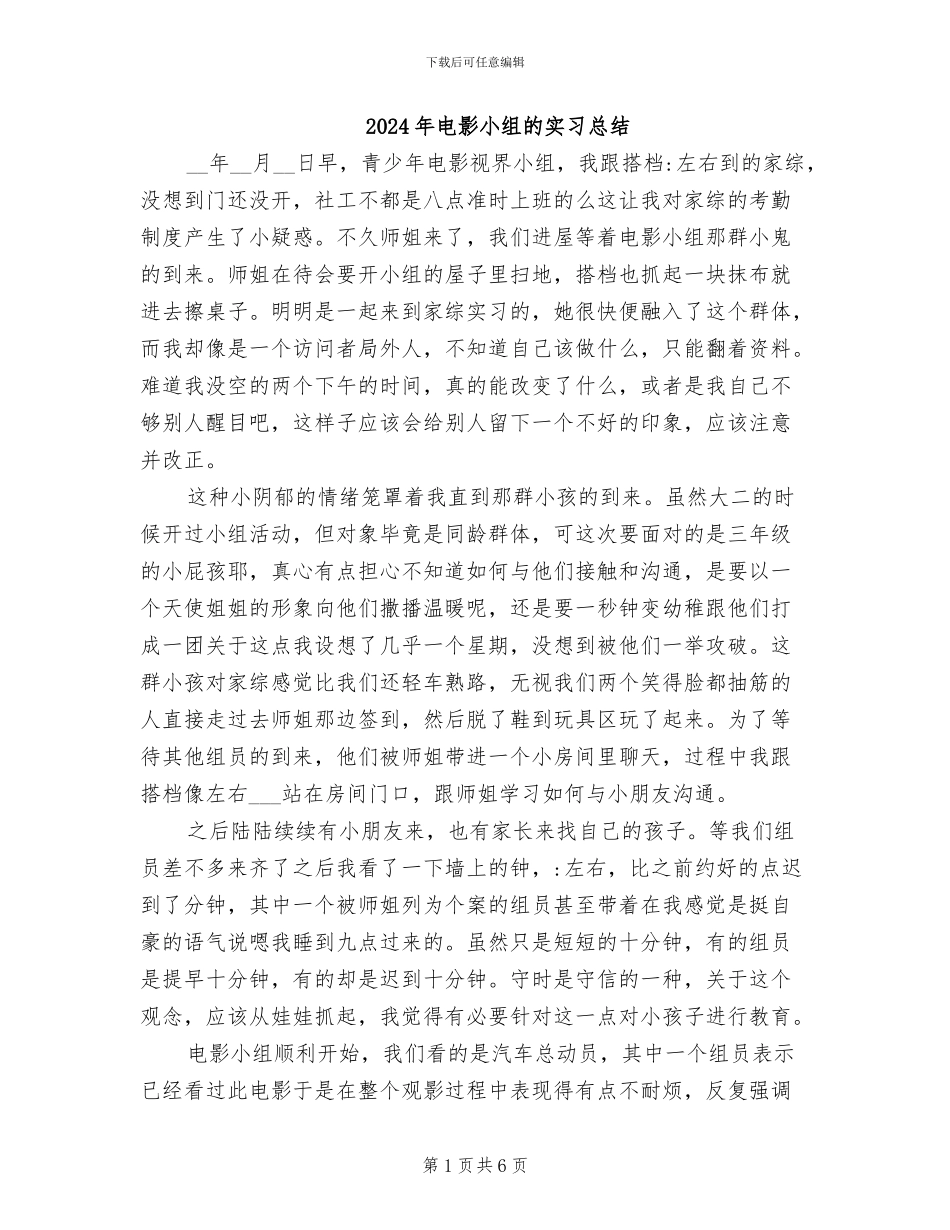 2024年电影小组的实习总结_第1页