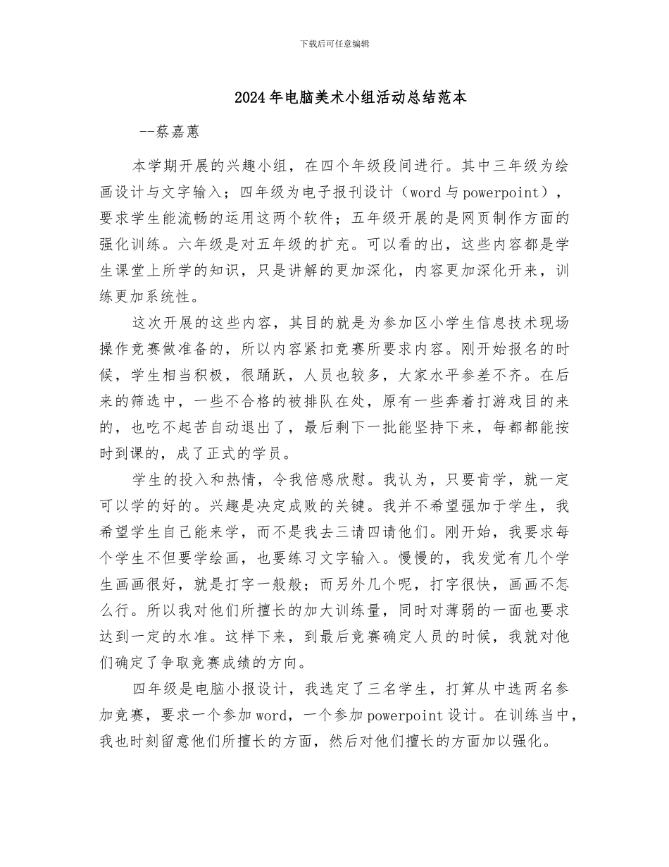 2024年电脑美术小组活动总结范本_第1页