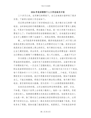 2024年电话销售个人工作总结及计划