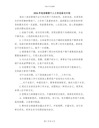 2024年电话销售个人工作总结与计划