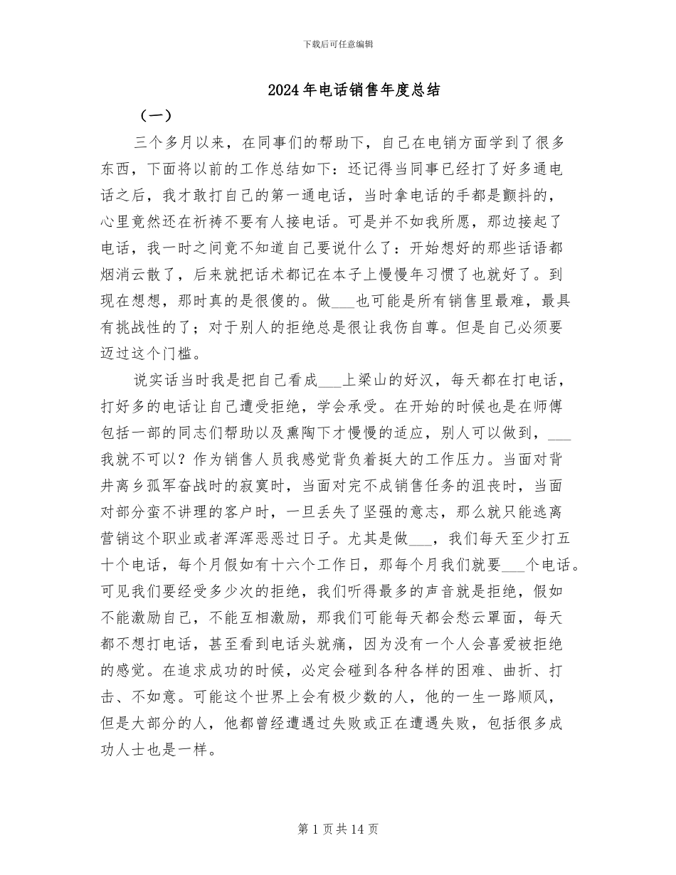 2024年电话销售年度总结_第1页