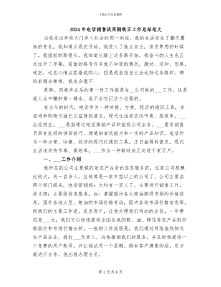 2024年电话销售试用期转正工作总结范文