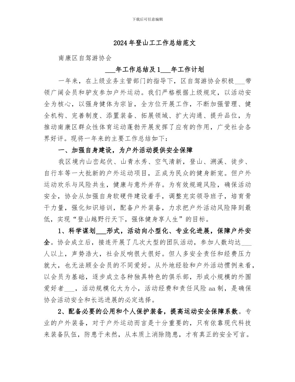 2024年登山工工作总结范文_第1页