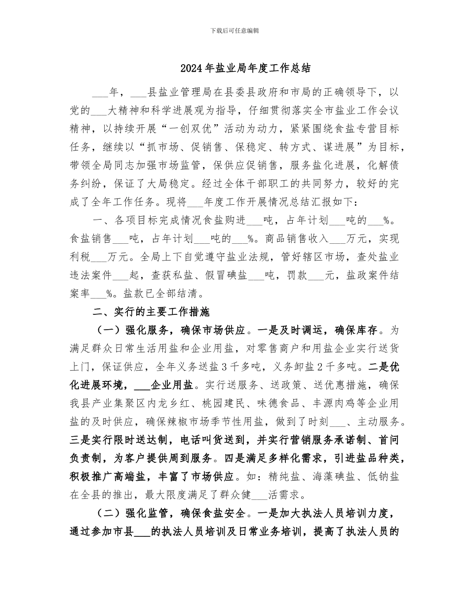 2024年盐业局年度工作总结_第1页