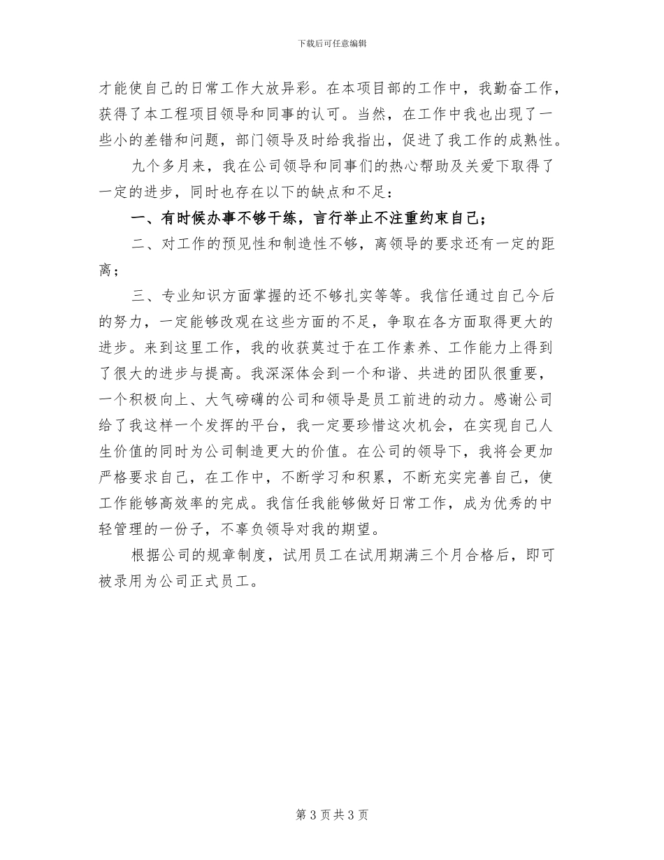 2024年监理员试用期转正工作总结范本_第3页