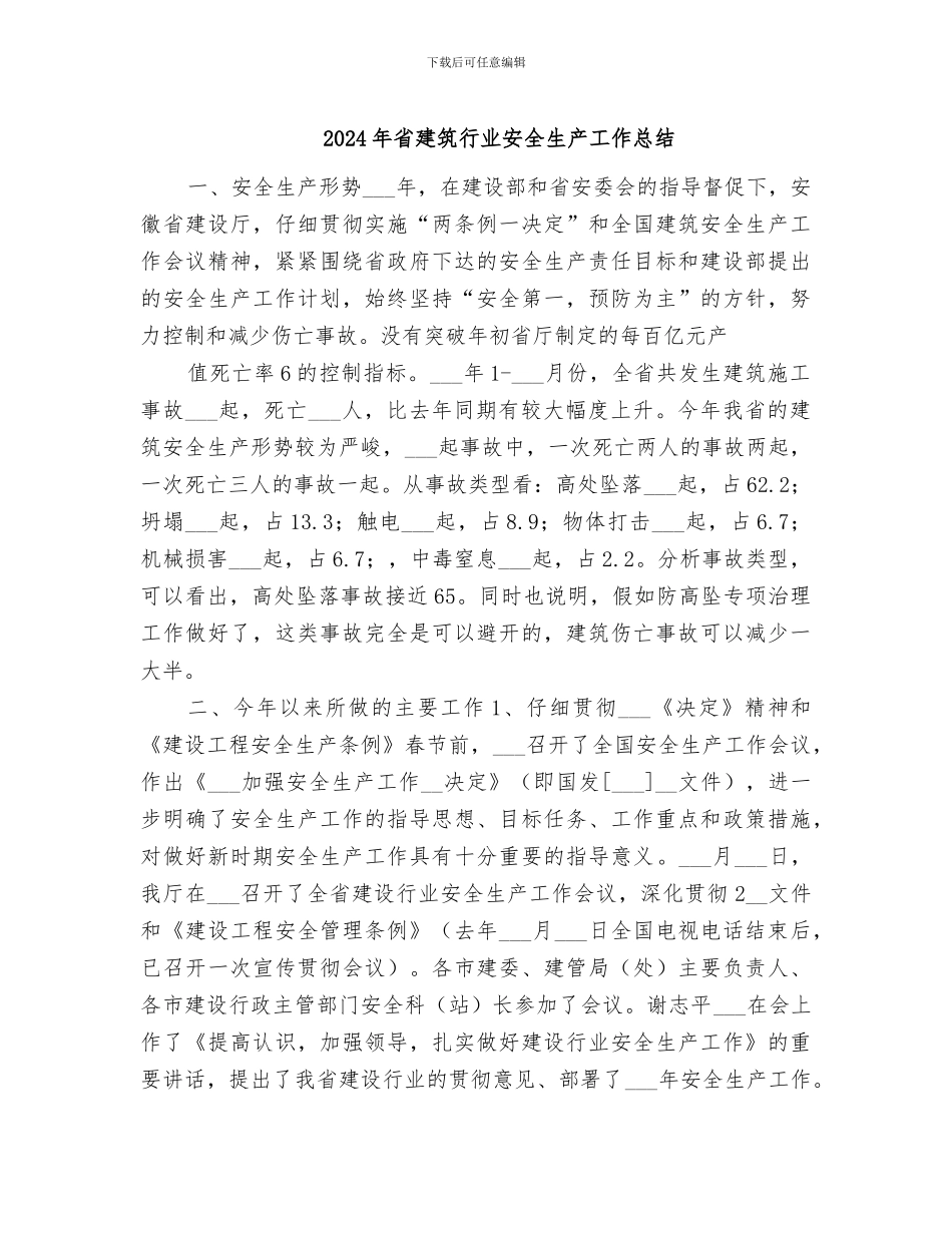 2024年省建筑行业安全生产工作总结_第1页