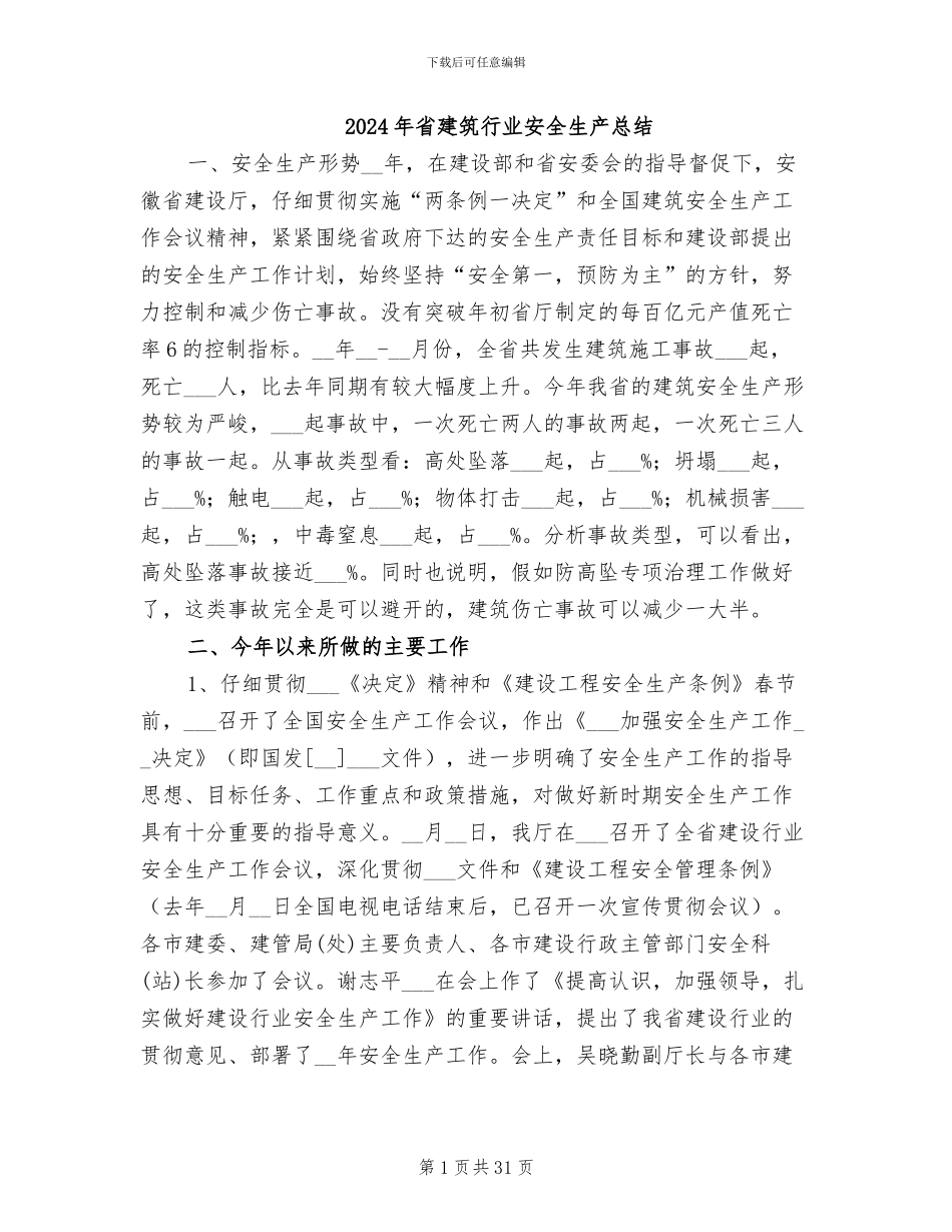 2024年省建筑行业安全生产总结_第1页