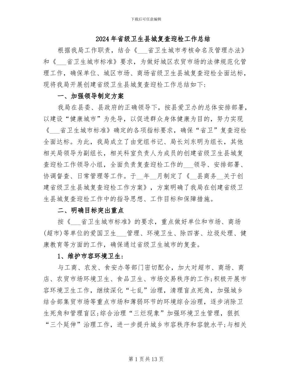 2024年省级卫生县城复查迎检工作总结_第1页