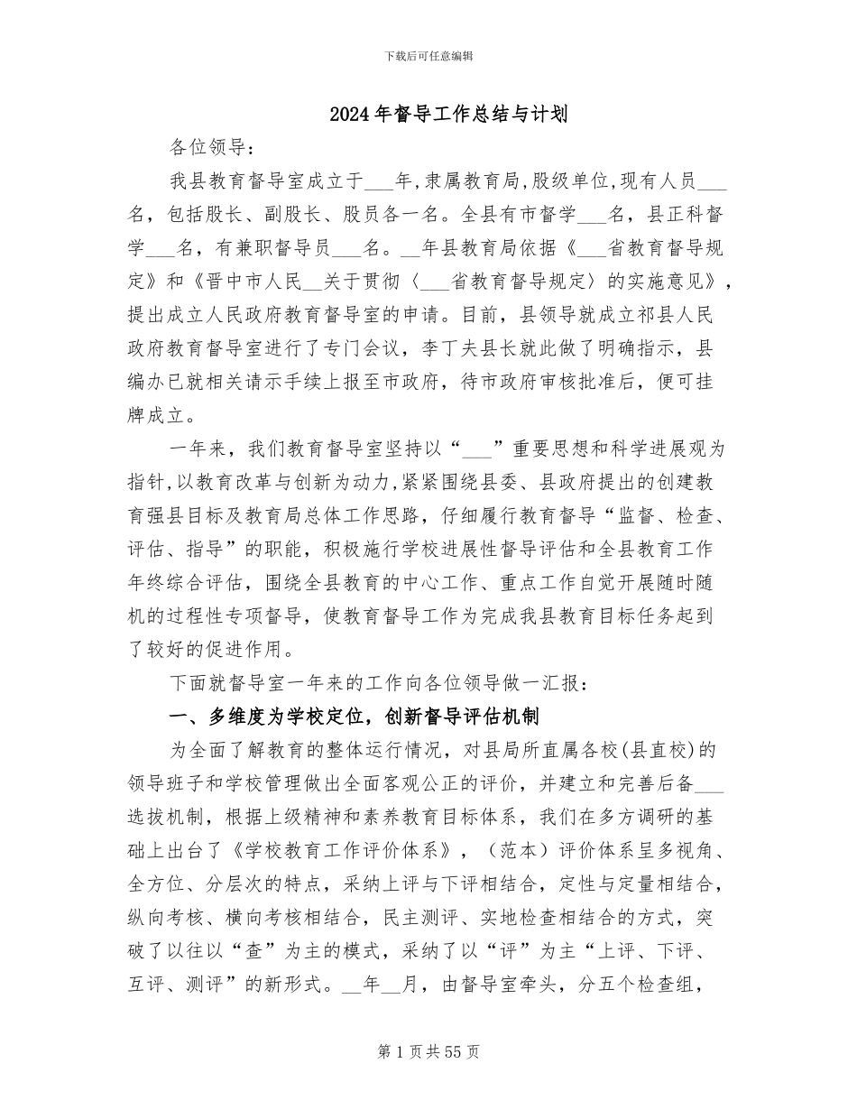 2024年督导工作总结与计划_第1页