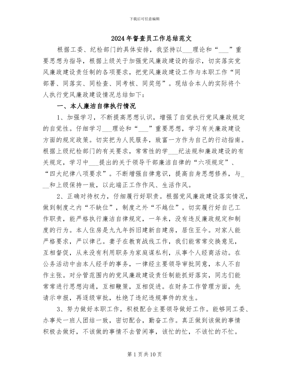 2024年督查员工作总结范文_第1页