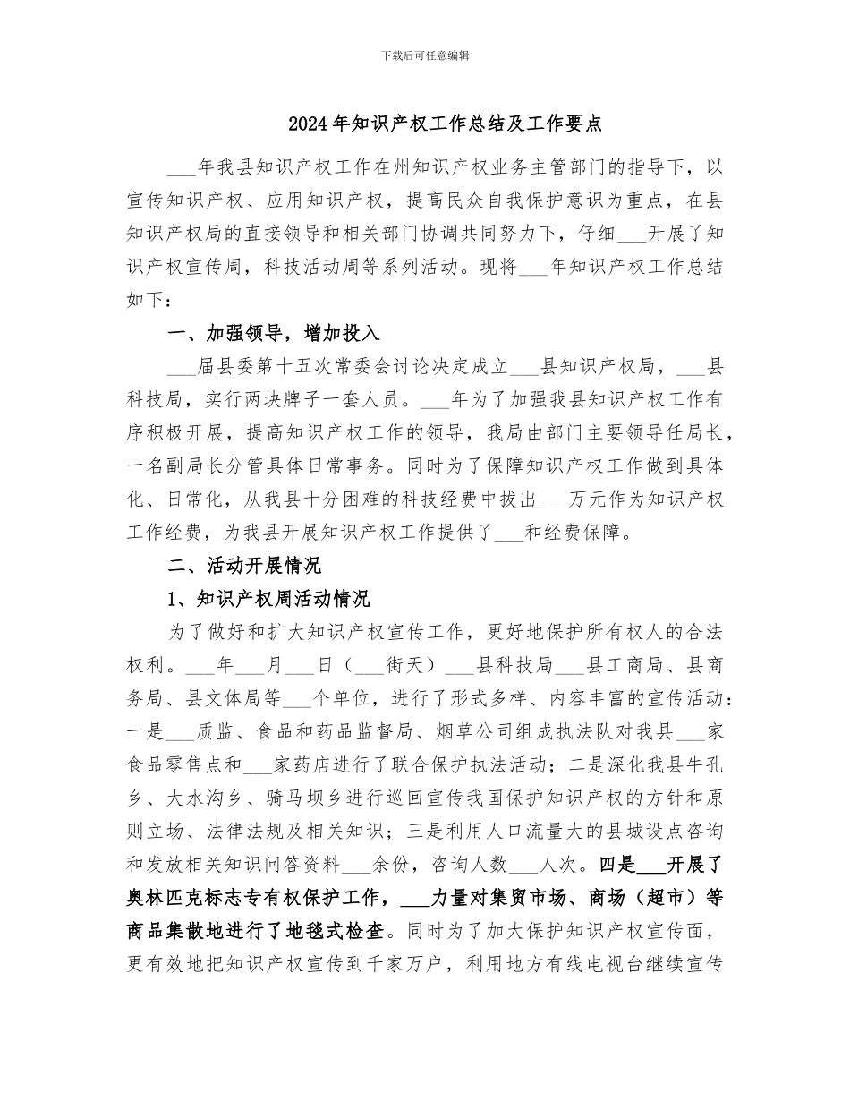 2024年知识产权工作总结及工作要点_第1页
