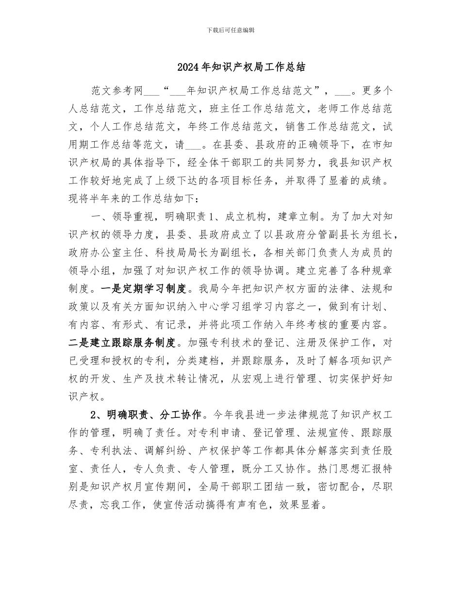 2024年知识产权局工作总结_第1页