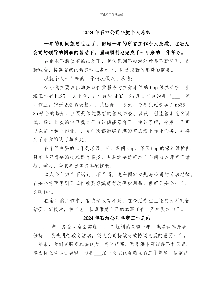 2024年石油公司年度个人总结_第1页