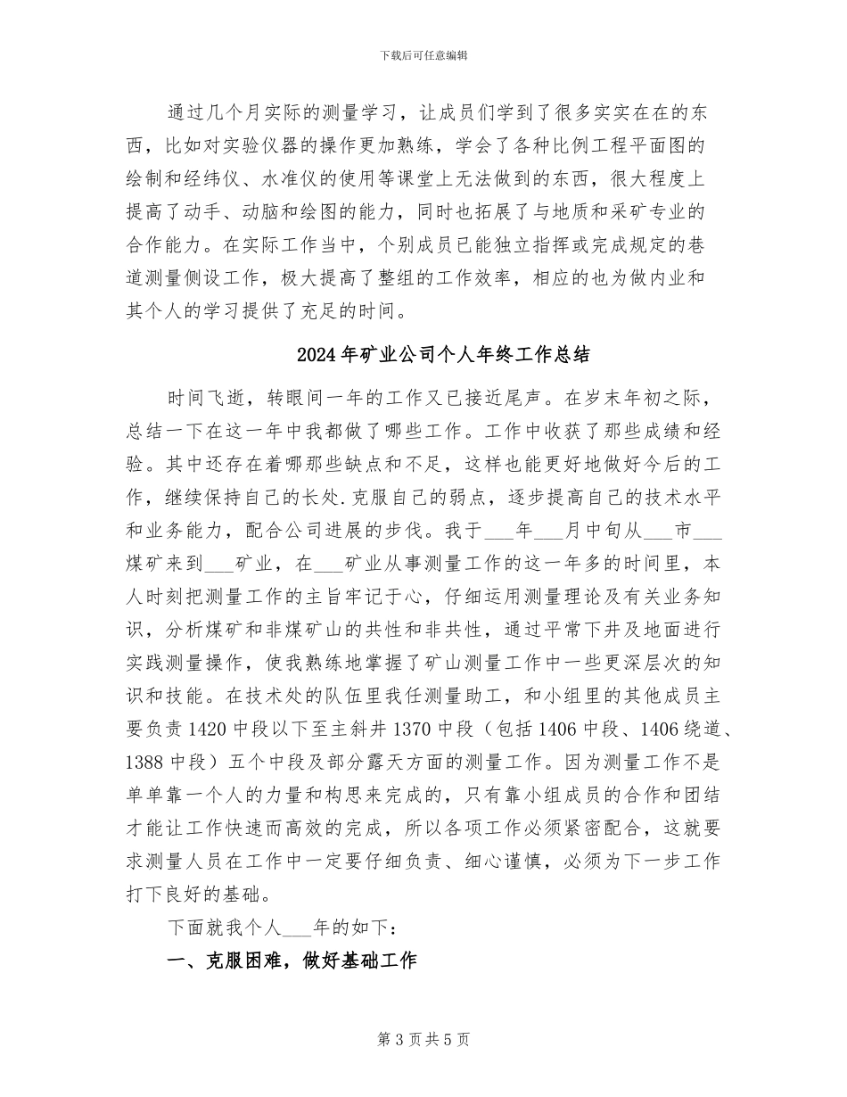2024年矿业公司个人工作总结_第3页