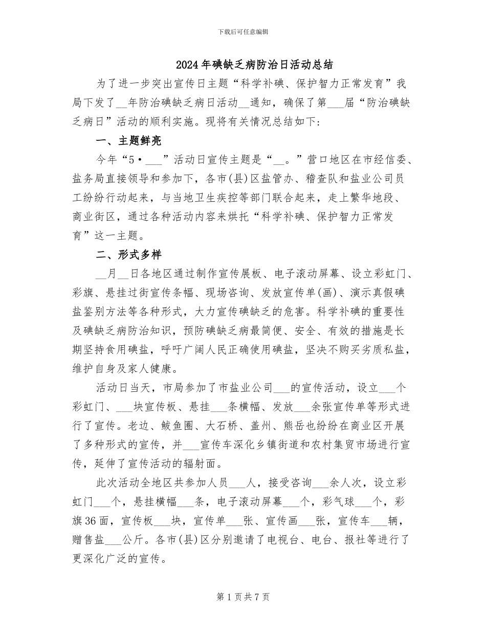 2024年碘缺乏病防治日活动总结_第1页