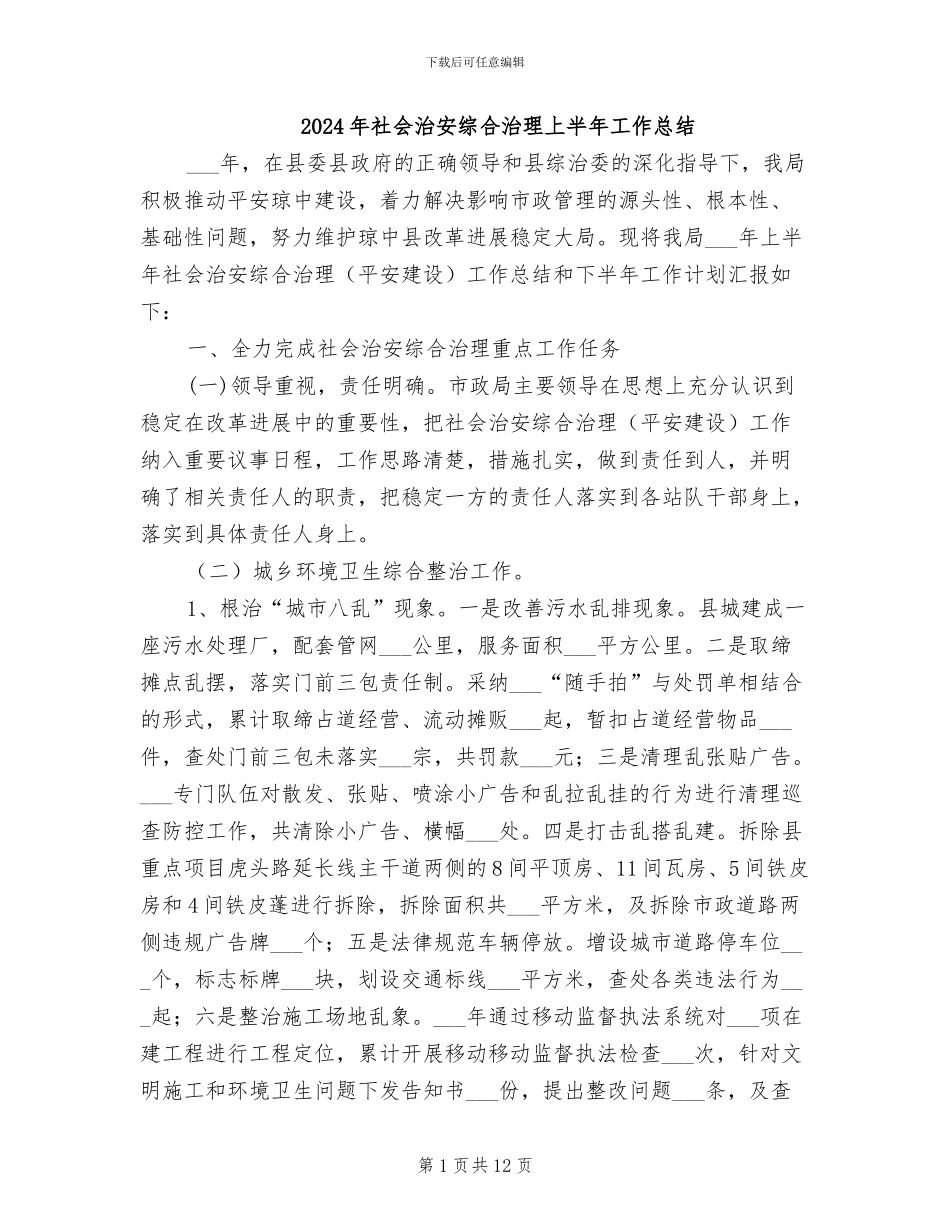 2024年社会治安综合治理上半年工作总结_第1页