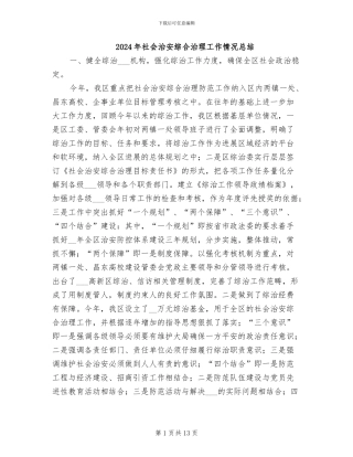 2024年社会治安综合治理工作情况总结