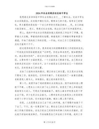 2024年社会实践活动总结中学生
