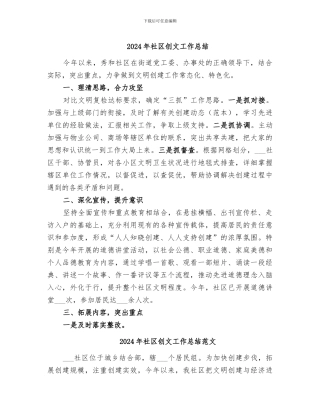 2024年社区创文工作总结