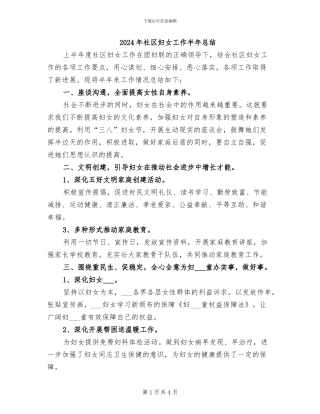 2024年社区妇女工作半年总结