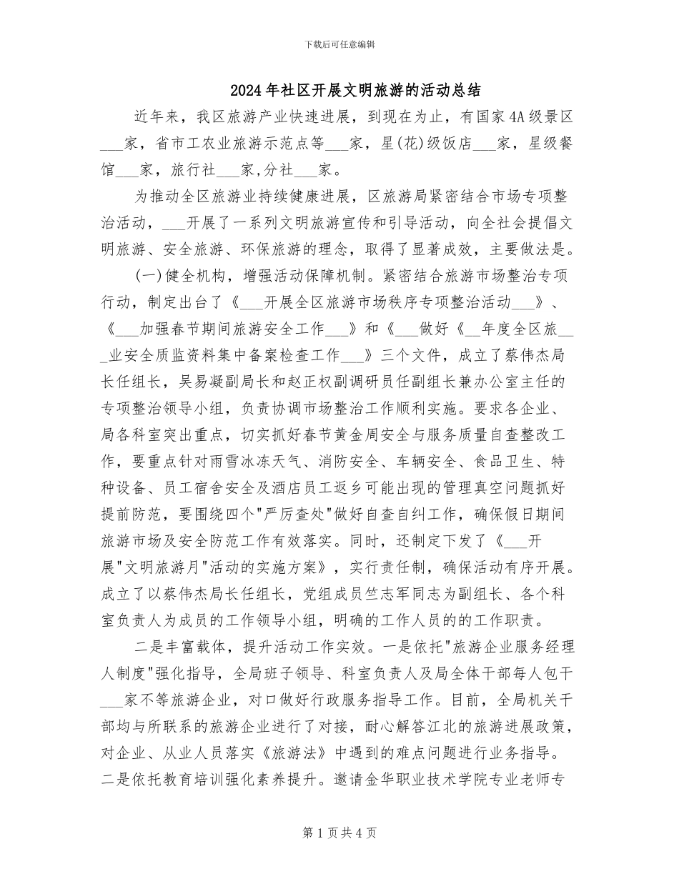 2024年社区开展文明旅游的活动总结_第1页