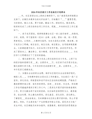 2024年社区统计工作总结及计划样本