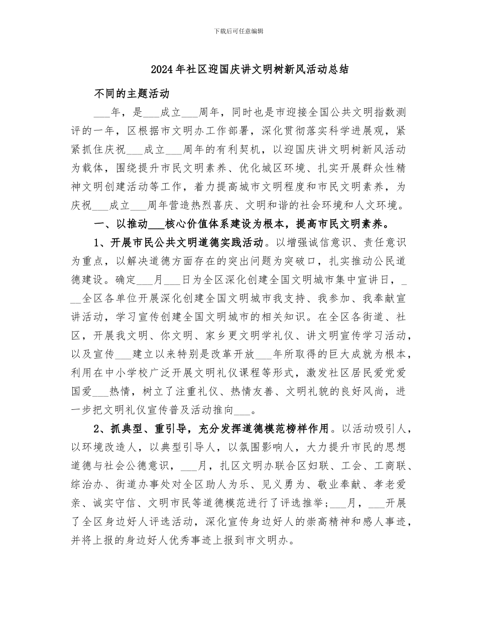 2024年社区迎国庆讲文明树新风活动总结_第1页