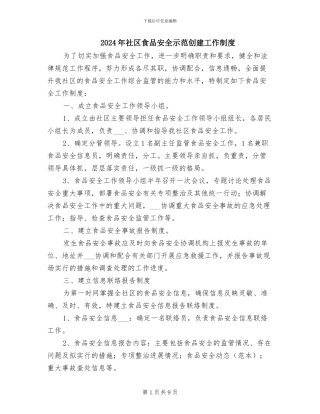 2024年社区食品安全示范创建工作制度