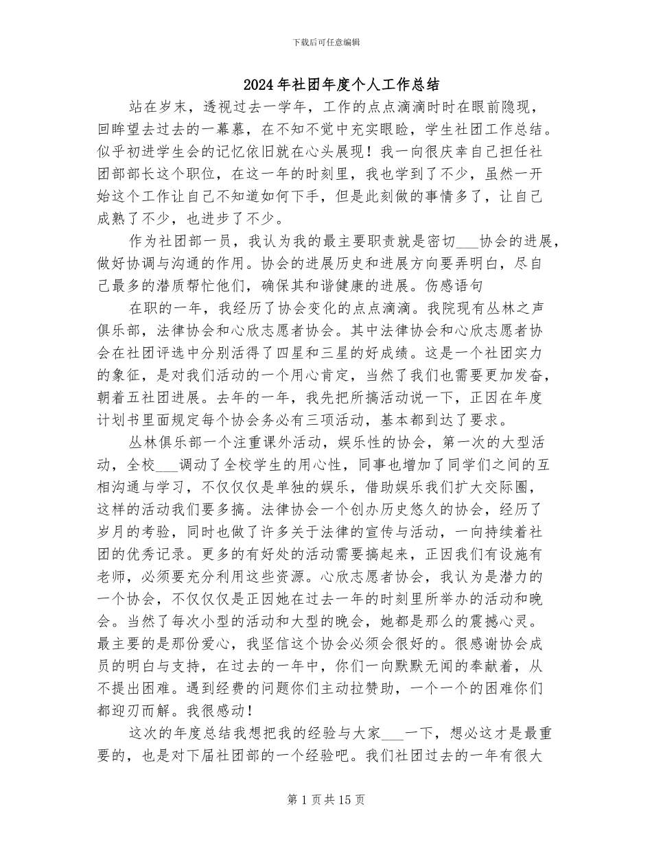 2024年社团年度个人工作总结_第1页