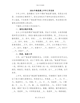 2024年禽流感上半年工作总结