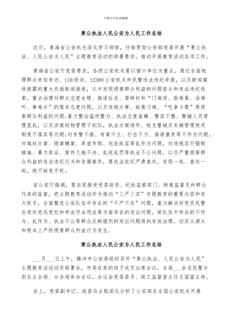 2024年秉公执法人民公安为人民工作总结_第2页