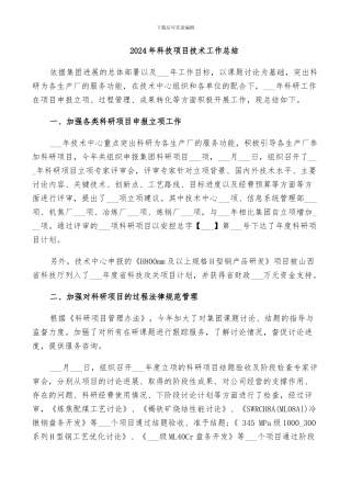 2024年科技项目技术工作总结