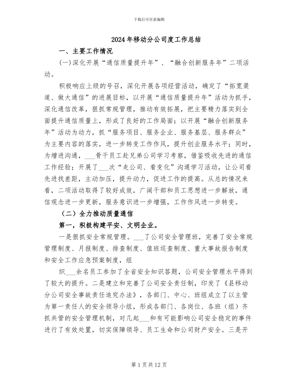 2024年移动分公司度工作总结_第1页