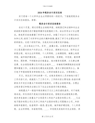 2024年税务会计实训总结