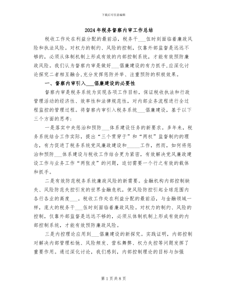 2024年税务督察内审工作总结_第1页