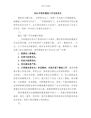 2024年税务稽查工作总结范本