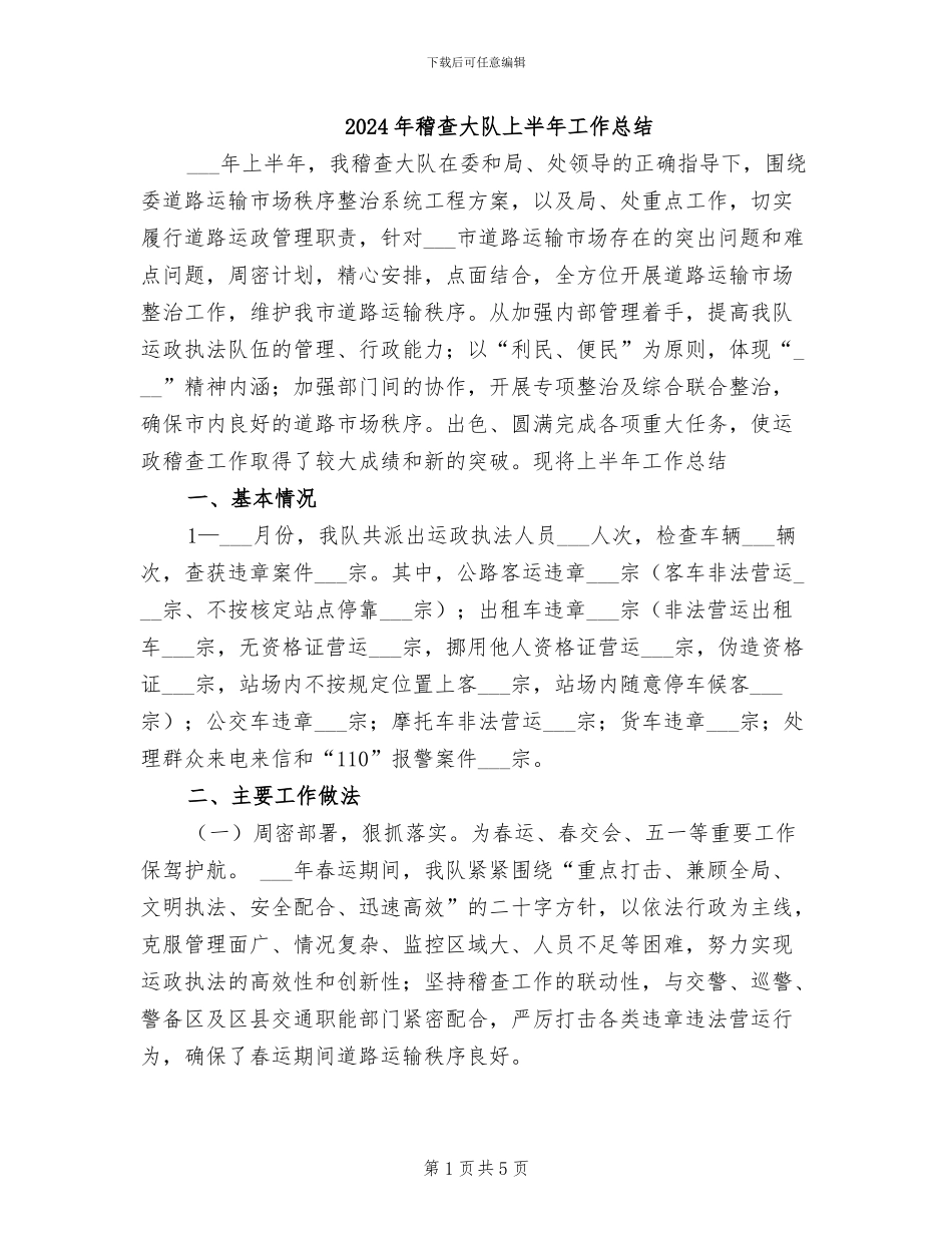 2024年稽查大队上半年工作总结_第1页