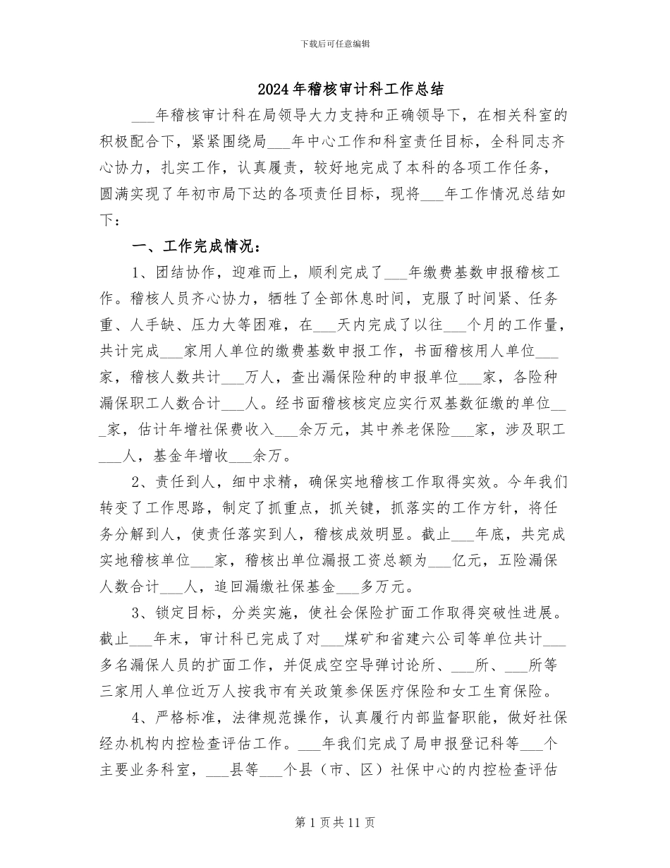 2024年稽核审计科工作总结_第1页