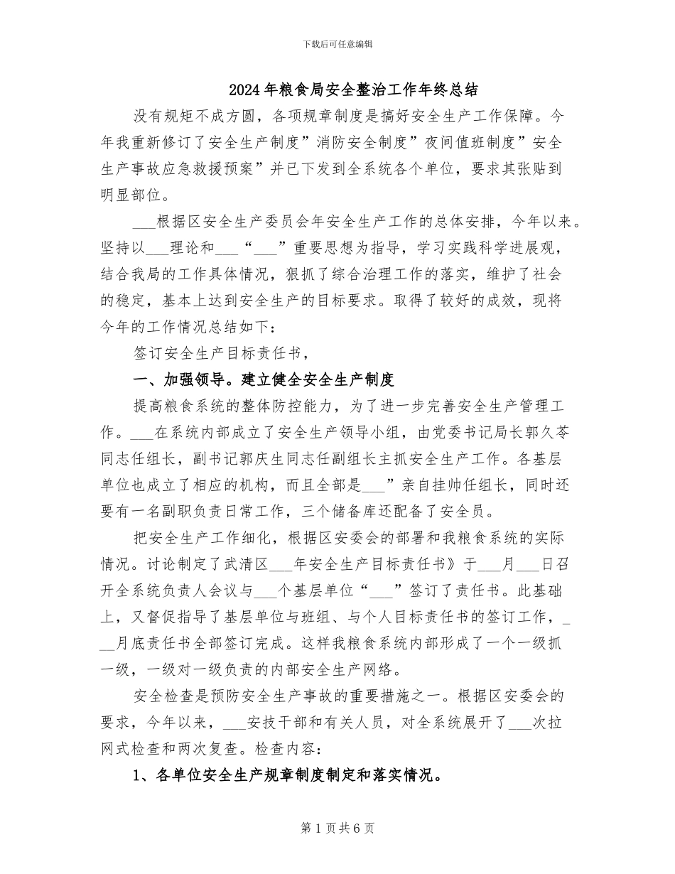 2024年粮食局安全整治工作年终总结_第1页