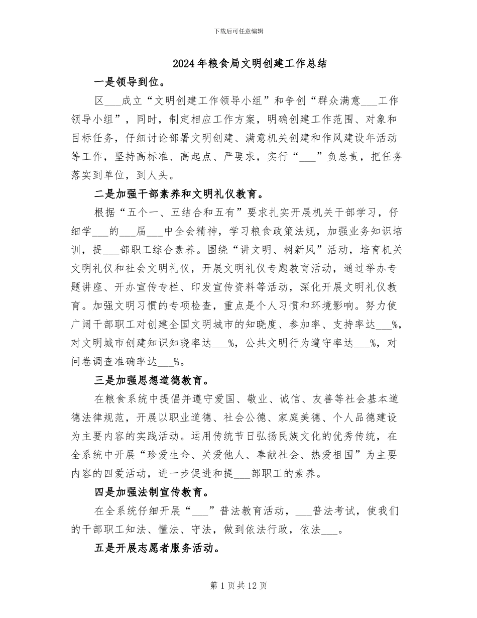 2024年粮食局文明创建工作总结_第1页