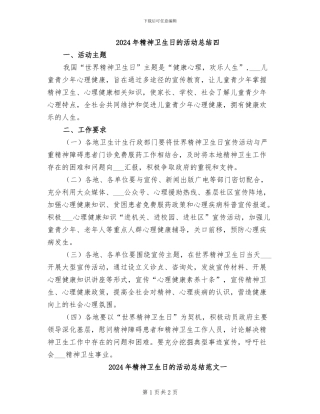 2024年精神卫生日的活动总结四