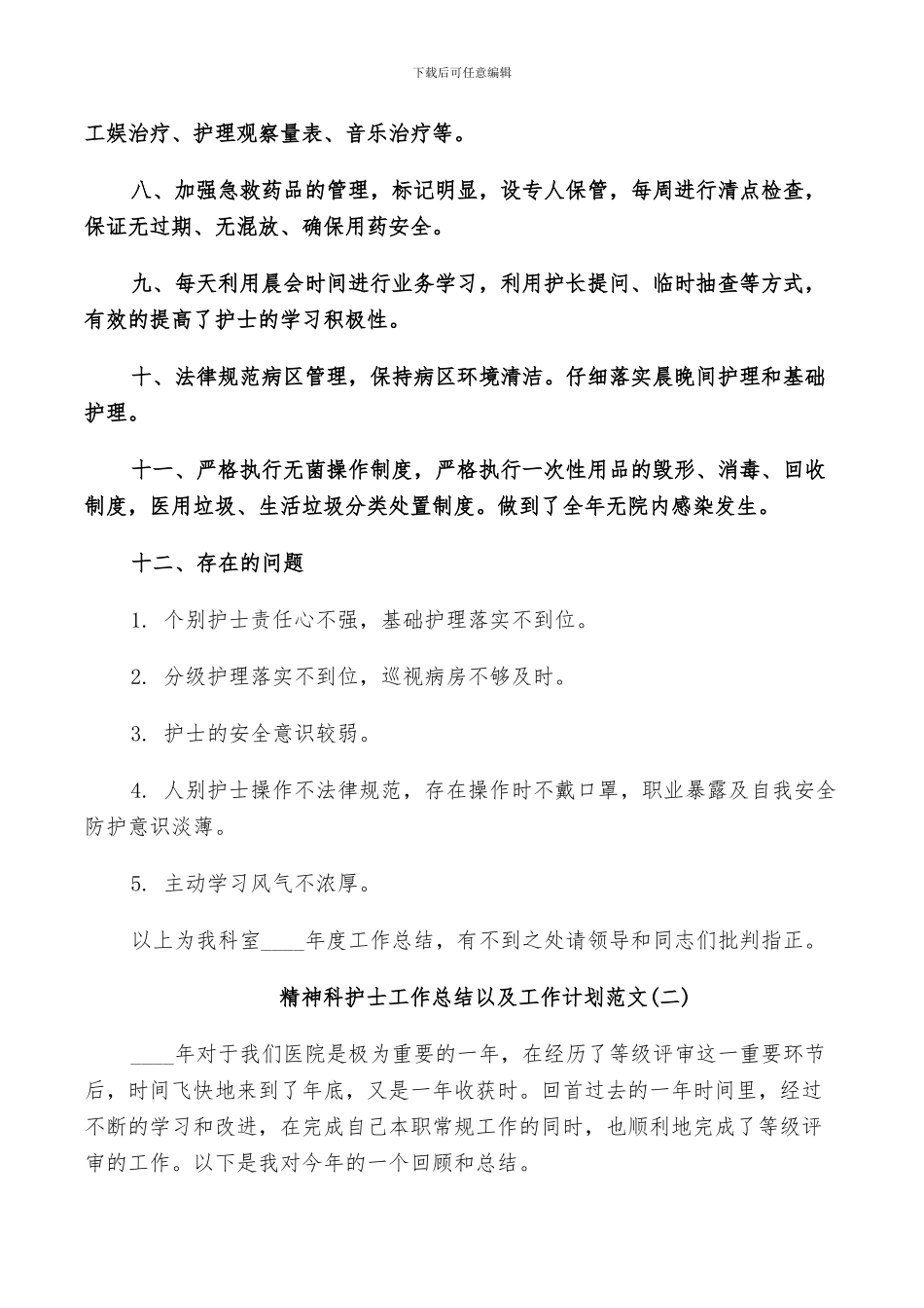 2024年精神科护士工作总结以及工作计划范文_第2页