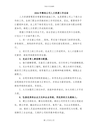 2024年精选公司人力资源工作总结