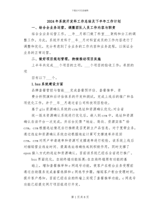 2024年系统开发科工作总结及下半年工作计划