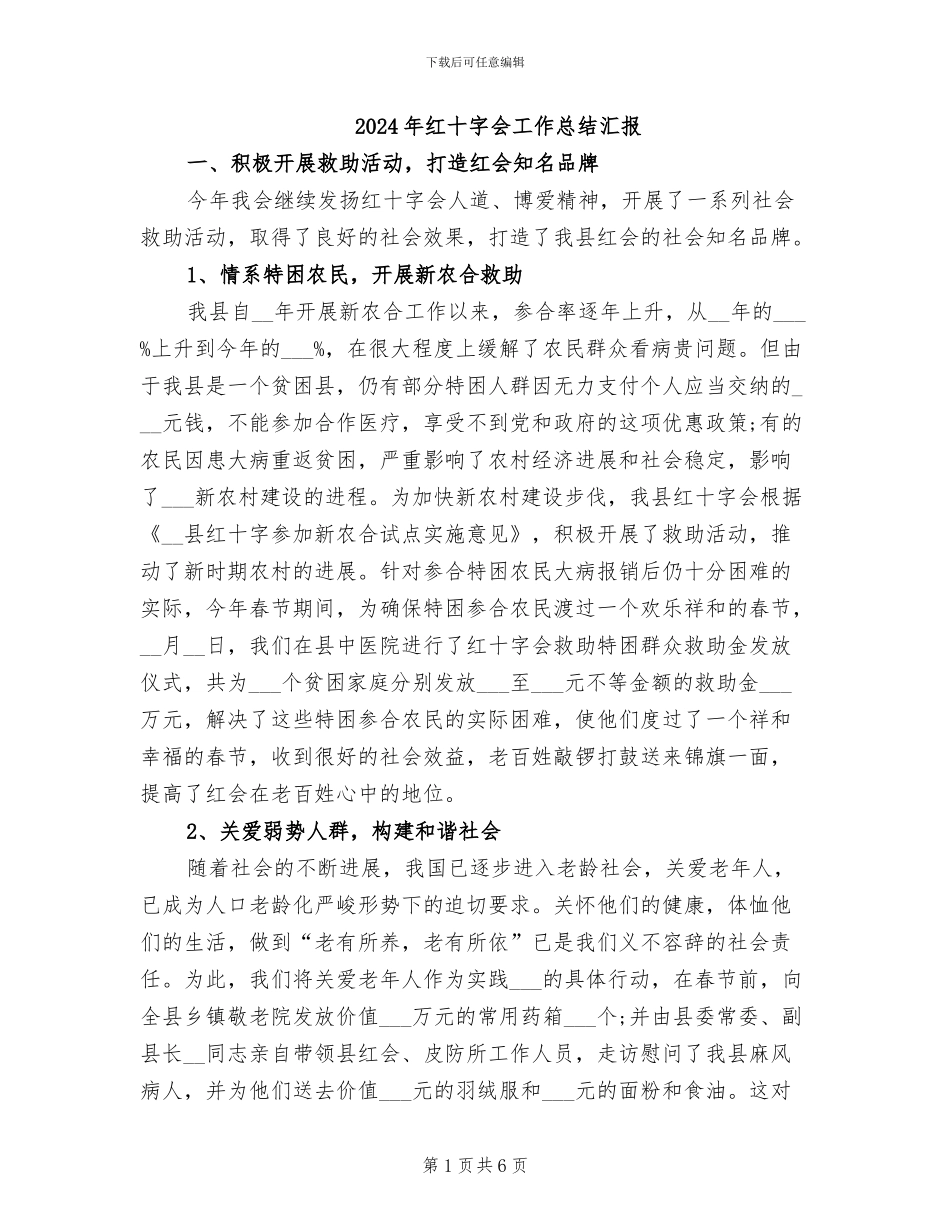 2024年红十字会工作总结汇报_第1页