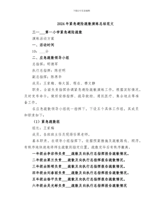2024年紧急避险疏散演练总结范文