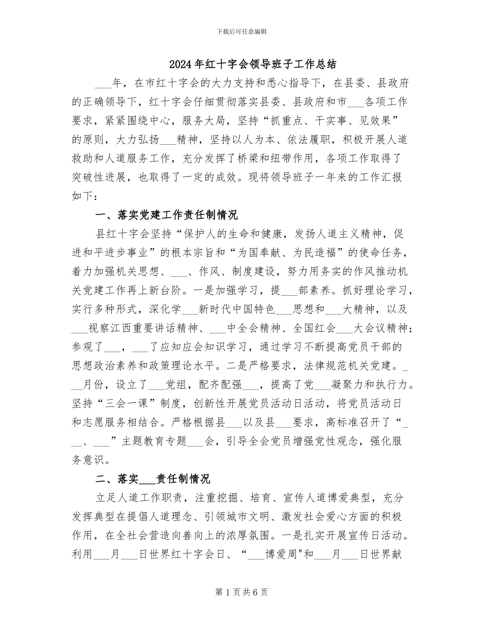 2024年红十字会领导班子工作总结_第1页