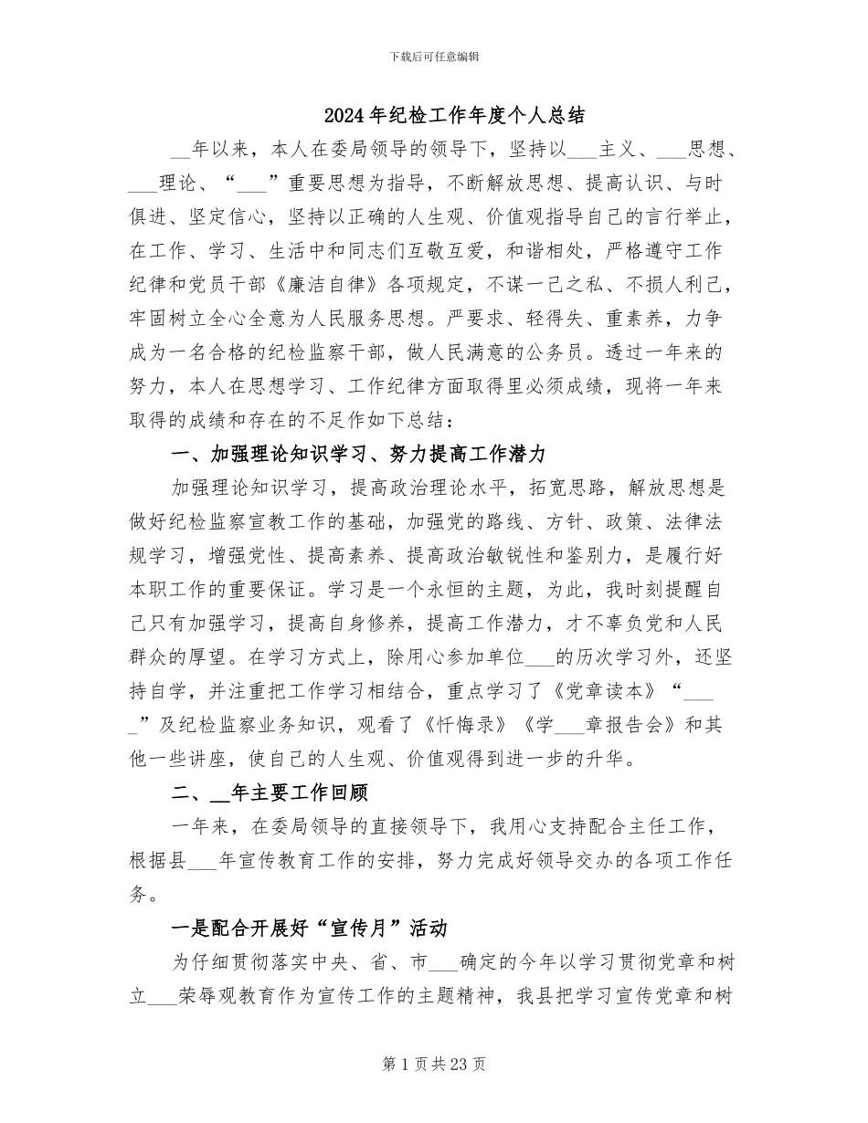 2024年纪检工作年度个人总结_第1页