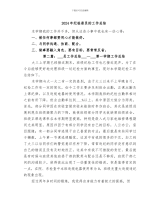 2024年纪检委员的工作总结
