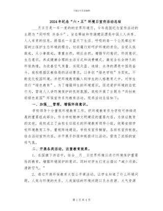 2024年纪念“六·五”环境日宣传活动总结